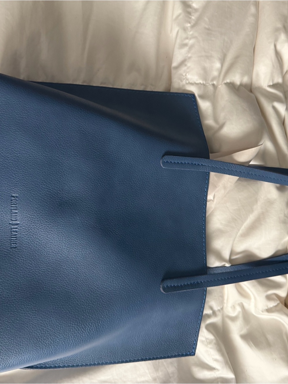 Portland Leather August Tote Bag size medium Pebbled Blue Indigo